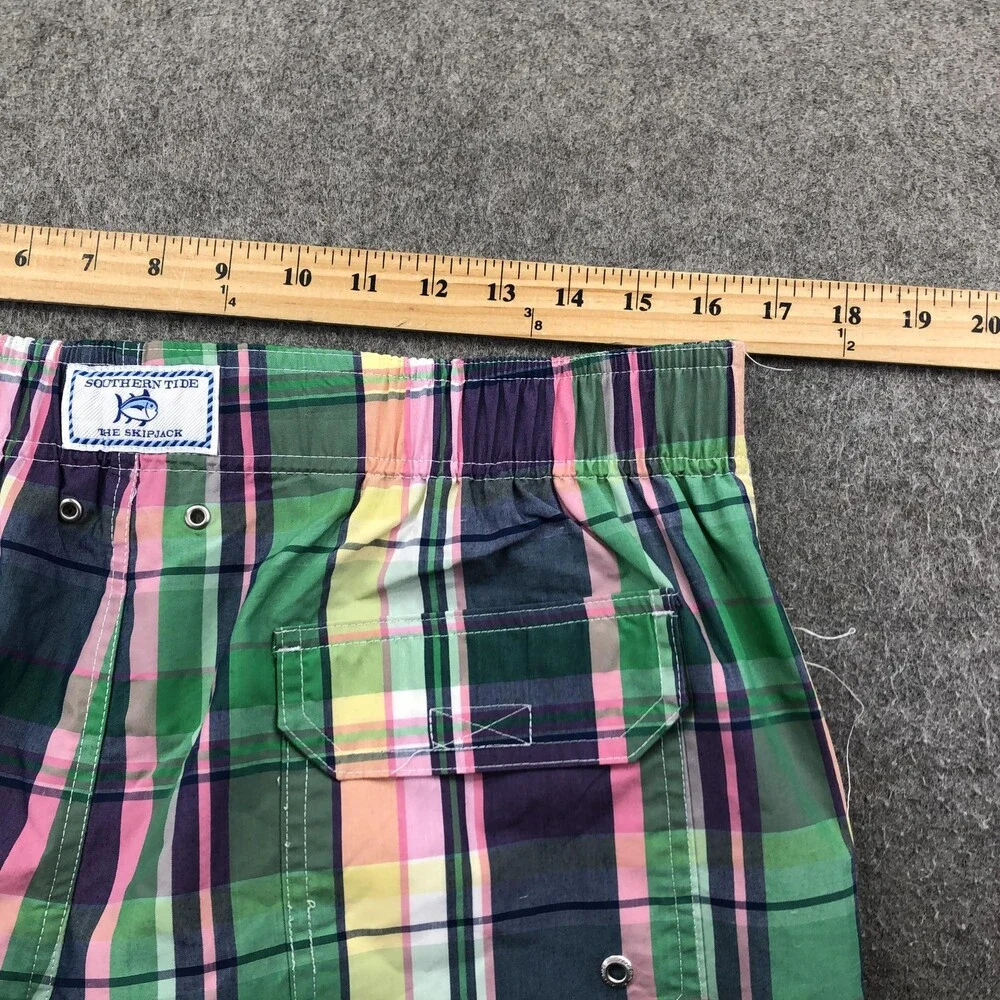 Southern Tide Swim Shorts Mens Large Multicolor Plaid Mesh Lined Drawstring